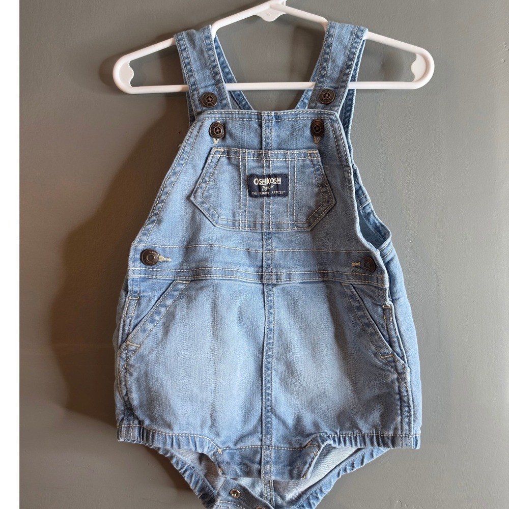 OshKosh B'gosh Baby Denim Overalls Light Wash Snap Bottom 9M